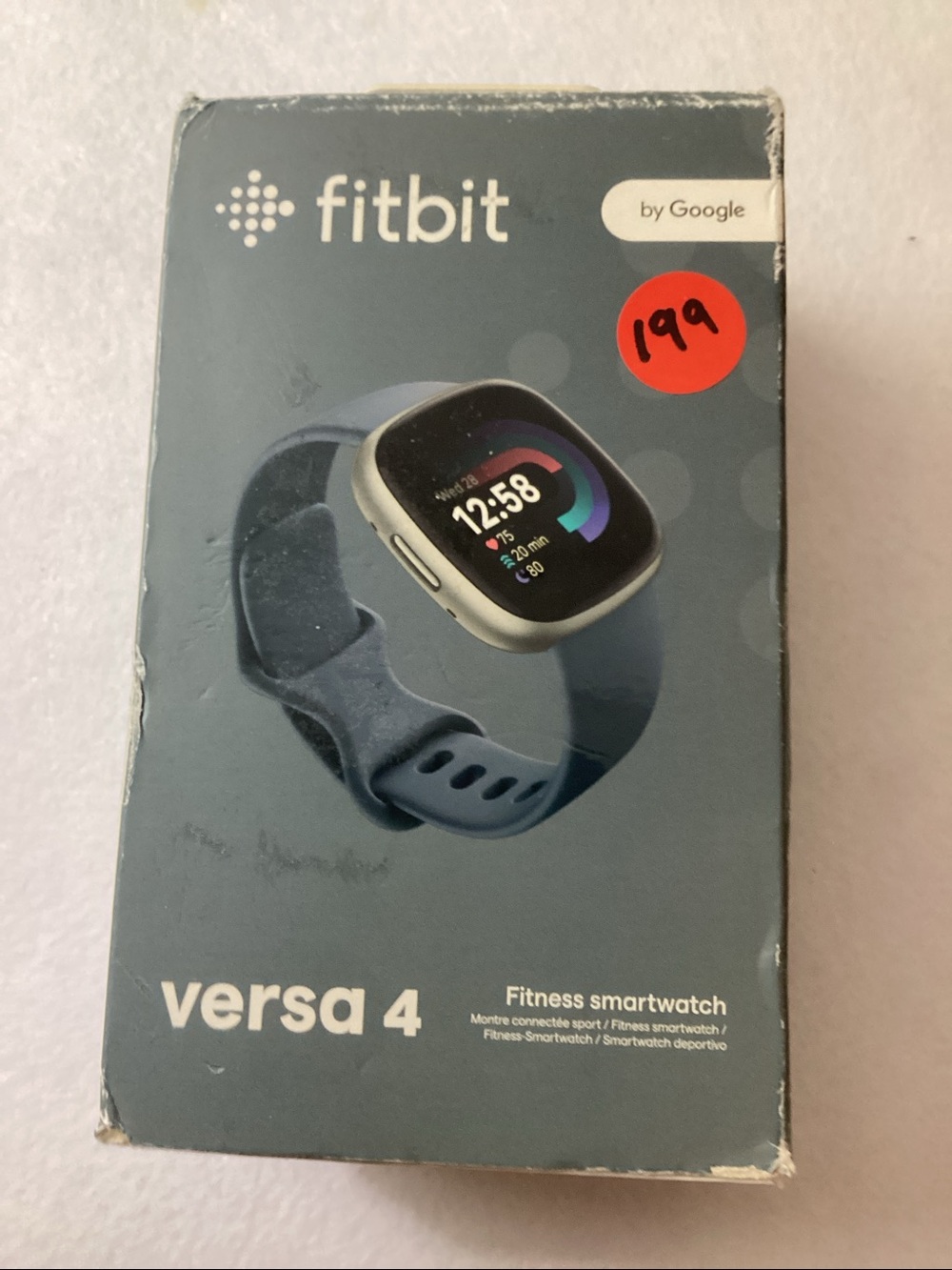 Fitbit Versa 4 Waterfall Blue Platinum Smartwatch, 39mm